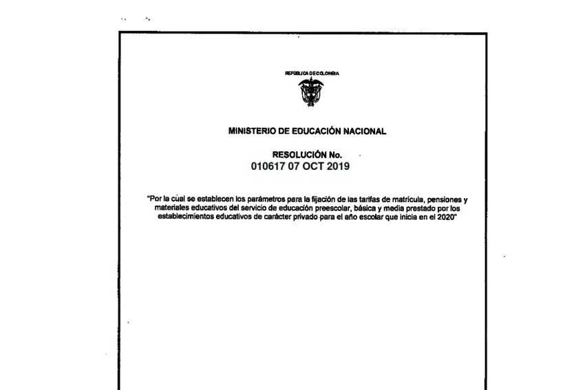 RESOLUCIÓN COSTOS EDUCATIVOS AÑO 2020
