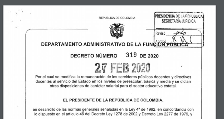 Decreto 319 de 2020 Incremento Salarial