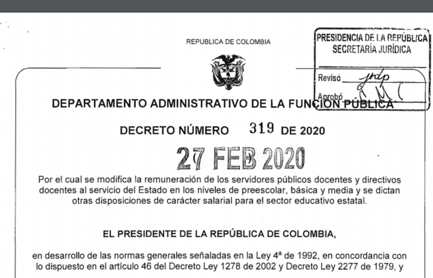 Decreto 319 de 2020 Incremento Salarial