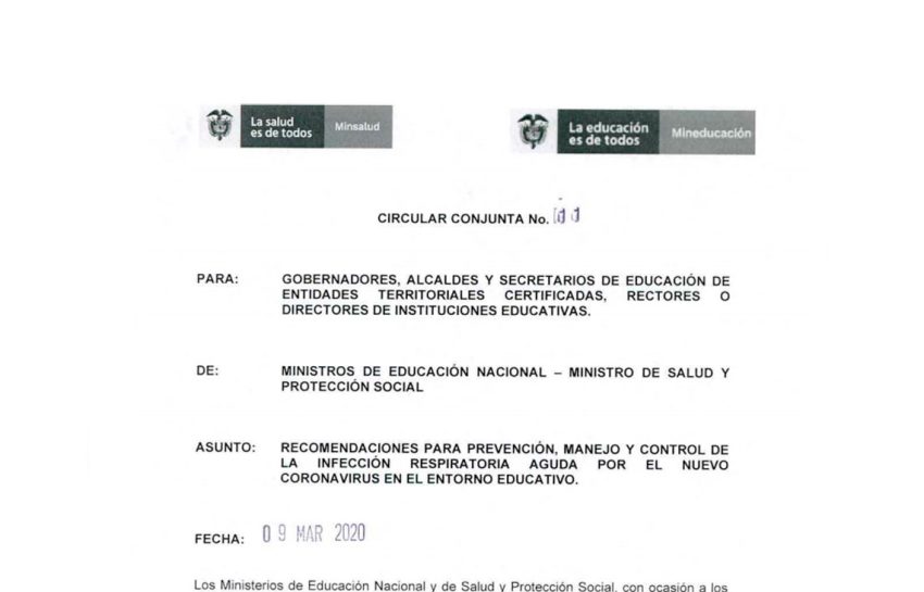 Los Ministerios de Salud y Proteccion Social y Educacion brindan orientaciones para la prevencion manejo y control  del Coronavirus