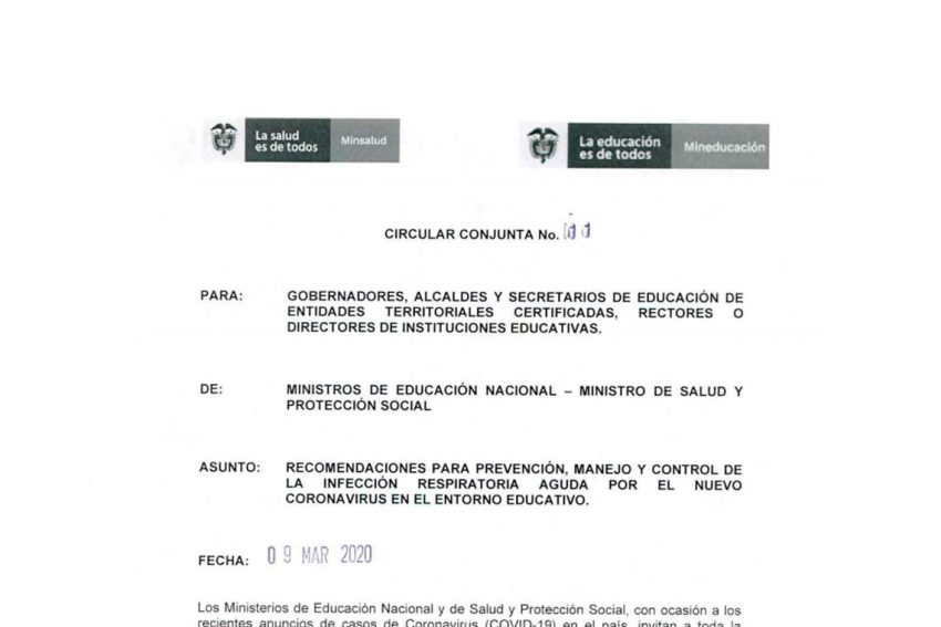Los Ministerios de Salud y Proteccion Social y Educacion brindan orientaciones para la prevencion manejo y control  del Coronavirus