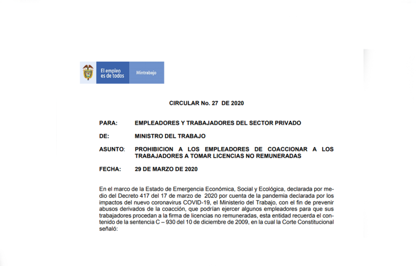 Circular 27 Licencia no remunerada.