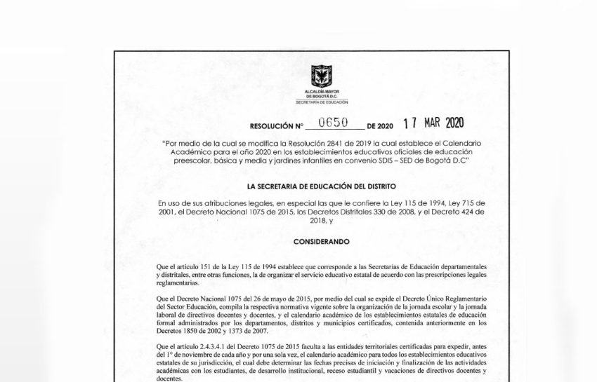 Comunicado  – Resolución 0650 del 17 de marzo de 2020