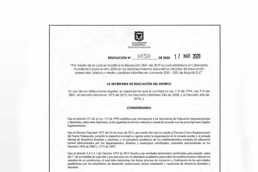 Comunicado  – Resolución 0650 del 17 de marzo de 2020