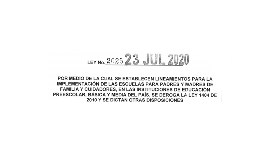 Escuela de padres de familia – Ley 20 25 el 23 de julio de 2020