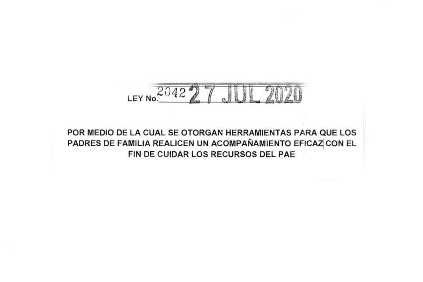 Ley 2042 – Programa de Alimentación Escolar (PAE)